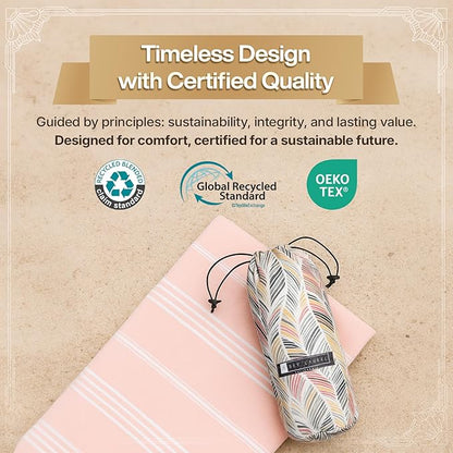 BAY LAUREL Turkish Beach Towel with Travel Bag 39 x 71 Quick Dry Sand Free Lightweight Large Oversized Towels Light