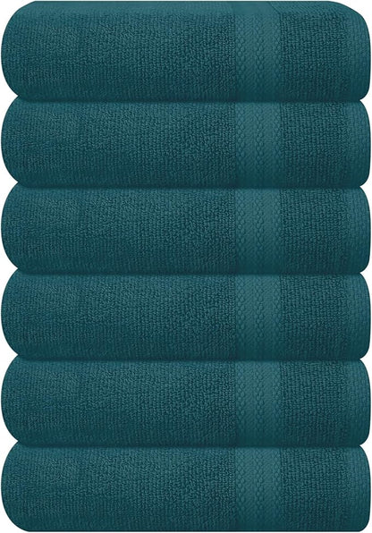 GLAMBURG Ultra Soft 6-Piece Hand Towel Set 16x28-100% Ringspun Cotton - Durable & Highly Absorbent Hand Towels - Ideal for use in Bathroom, Kitchen, Gym, Spa & General Cleaning - Teal