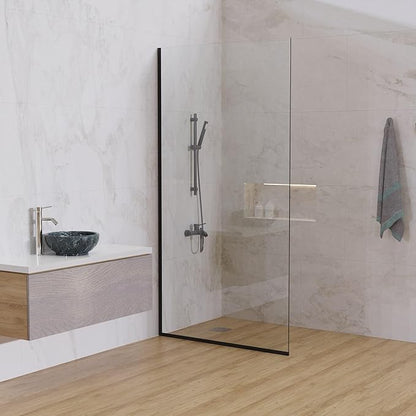 Royalty Fixed Shower Screen - 36" x 78" Frameless 3/8" Clear Tempered Glass Panel with Hardware - Easy Clean Smart Guard Coating - Minimalist Modern Design for Bathroom - Matte Black