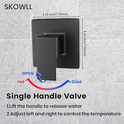 SKOWLL Bathroom Shower Valve Single Function Shower Mixer Valve, Wall Mount Single Handle Water Mixing Valve Kit Include Brass Rough In Shower Trim, Matte Black