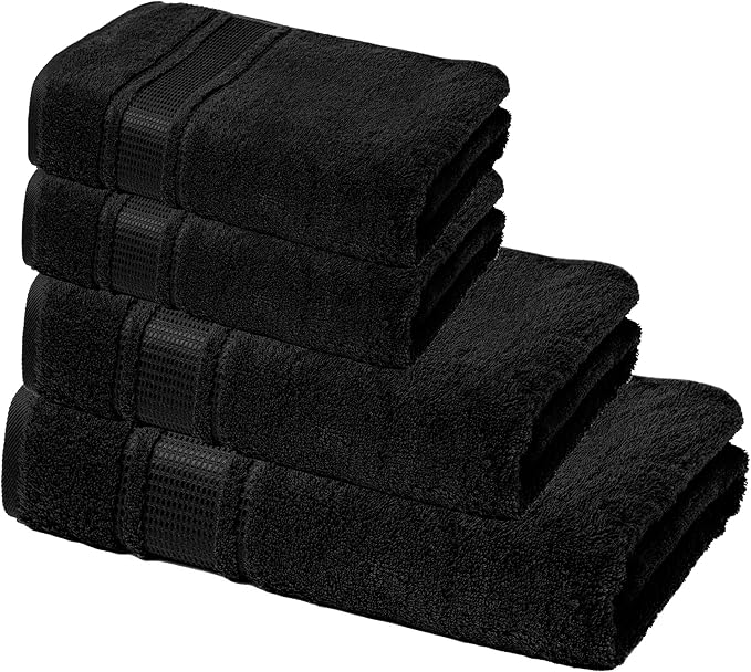 Melissa Linen, 8 Piece Towel Set, 2 Bath Towel 2 Hand Towel 4 Fingertip Towels, Cotton Towels for Bathroom and Kitchen, Absorbent, Quick Dry, Durable and Soft, Jet Black