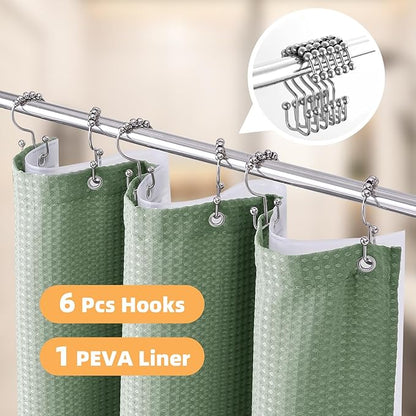 LaCyan 3 in 1 Waterproof Waffle Weave Shower Curtain and Clear Liner Set with 6 Stainless Steel Hooks Double Sided for Bathroom 72 Inches Heavy Duty Polyester Fabric Shower Curtains 36x72