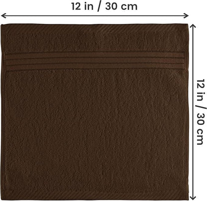 Utopia Towels 12 Pack Premium Wash Cloths Set, 12 by 12 Inches, 100% Cotton Ring Spun, Highly Absorbent and Soft Feel Washcloths for Bathroom, Spa, Gym, and Face, Dark Brown