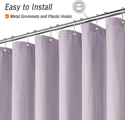 Gibelle Long Shower Curtain 72 x 78, Tall Waffle Weave Textured Fabric Shower Curtain for Bathroom, Water Repellent, Machine Washable, Lavender