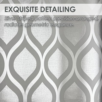 Plastic Shower Curtain Liner, Silver Striped Pattern, Waterproof Printed PEVA Shower Curtain with Design, Rustproof Grommets, Standard Size 70x72 Bathtub Curtain for Bathroom (Pack of 1)