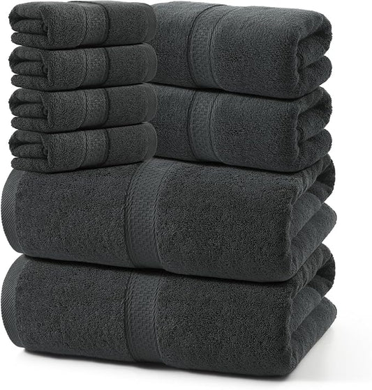 REDKISS Luxury 100% Cotton 8 Piece Bath Towel Sets, 2 Bath Sheets (35x70 in), 2 Hand, 4 Washcloths, Super Absorbent & Quick-Dry Shower Towel for Bathroom Spa Gym Hotel Yoga - Grey