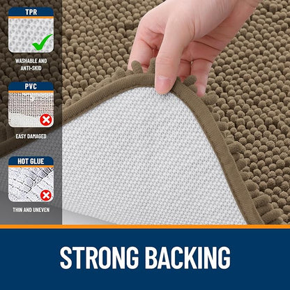 OLANLY Bathroom Rugs 47x17, Extra Soft Absorbent Chenille Bath Rugs, Rubber Backing Quick Dry, Machine Washable Bath Mats for Bathroom Floor, Tub and Shower, Home Decor Accessories, Tan