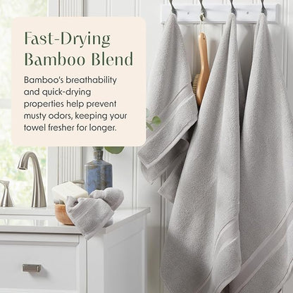 Springtree Home Luxury Bamboo Rayon Bath Towel Set 6 Piece Set | 35% Bamboo Rayon - 65% Cotton | Absorbent Quick-Dry Towels for Bathroom | Oeko-TEX Standard 100 Cotton | Grey