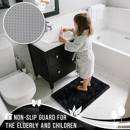 Yimobra Long Bathroom Rugs Runner 55x24 Inch, Extra Thick Soft Absorbent Chenille Bath Mat, Non Slip Machine Washable, Quick Dry Bath Rugs for Bathroom Floor, Tub and Shower, Black