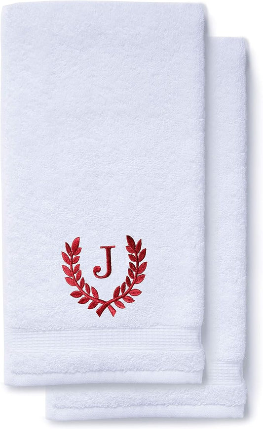 Decorative and Monogrammed Hand Towels for Bathroom Kitchen Makeup | Personalized Gift for Wedding-Bridal | Roman Font Custom Luxury Turkish Towel | Spa Collection, Oversized, 16 X 30 Inch, Set of 2