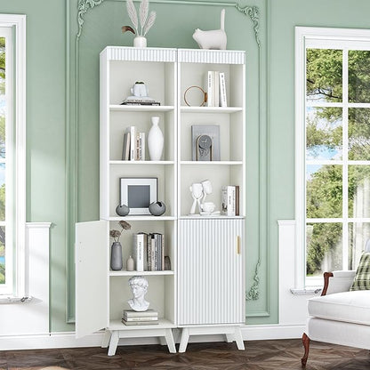 68" Tall Bathroom Storage Cabinet,Narrow Fluted Tower Cabinet with Door and Shelves,Slim Space Saving Storage Unit for Bathroom Kitchen Living Room (White, 11.8" D x 15.75" W x 68" H)