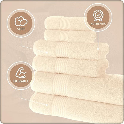 MAURA Basics Bath Towel Sets for Bathroom with Hanging Hook Loops. 2 Bath Towels, 2 Hand Towels, 2 Washcloths, Soft, Durable, Long Lasting and Absorbent Towels Set, Cream