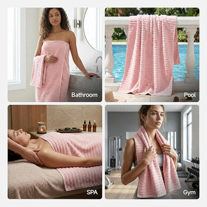 REDKISS 2Pack Large Bath Towels 31×63 inches, 100% Cotton, Super Soft and Absorbent, Quick-Dry Towels, Perfect for Bathroom,Plush Shower Towels-Pink