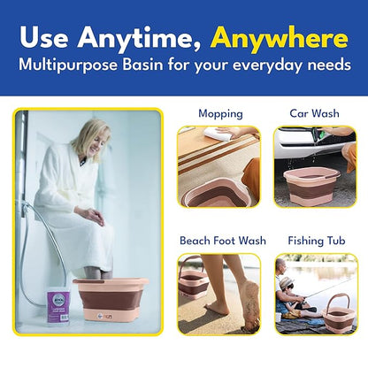 AWA Foot Soaking Tub, Collapsible Foot Bath Soak Tub for Soaking Feet, Pedicure Bowl, Plastic Feet Soaking Tub with Acupressure Massage Points, Foldable Laundry Basket (Pink Foot Tub)