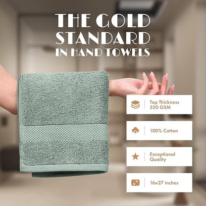 White Classic Green Hand Towels for Bathroom [12 Pack] Cotton Hand Towel Bulk for Gym, Kitchen and Spa, 16x27 Inches Soft Highly Absorbent Quick Dry Terry Salon Towels