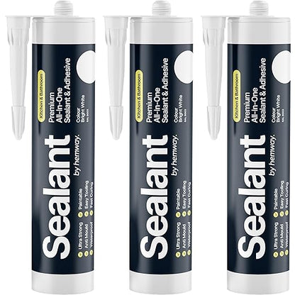 Bright White Kitchen & Bathroom Sealant & Adhesive Hybrid Polymer | Superior to Silicone Caulk Sealant | Waterproof, Odorless, Paintable | Ideal for Around Bathtub, Shower, Kitchen - 300ml 3 Pack