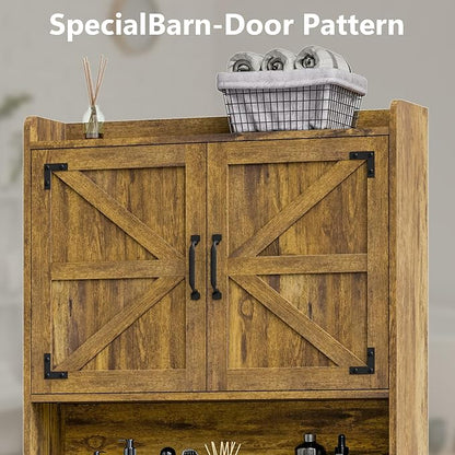 Vabches Over The Toilet Storage Cabinet, Farmhouse Storage Cabinet Over Toilet with Barn Doors & Toilet Paper Holder Stand，Home Space-Saving Toilet Rack, for Restroom, Laundry and Bathroom