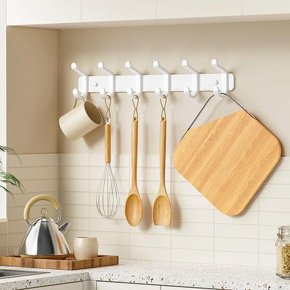 pickpiff Coat Rack Wall Mounted Heavy-Duty: Metal Coat Hanger 6 Hooks for Hanging Hat, Clothes, Robe, Keys, Backpack, Bathroom Towels, Jacket, Purse - Closet, Door, Entryway, Mudroom (White, 2 Pack)