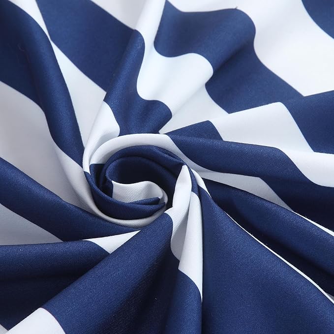 Blue Shower Curtain, Modern Navy Blue and White Stripe Waterproof Polyester Shower Curtains for Bathroom, 72x72 Inches