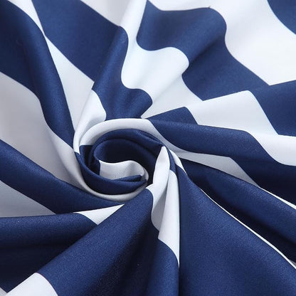 Blue Shower Curtain, Modern Navy Blue and White Stripe Waterproof Polyester Shower Curtains for Bathroom, 72x72 Inches