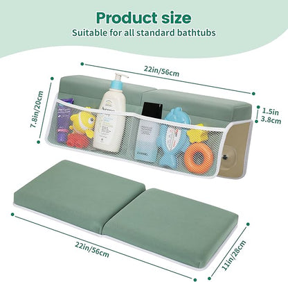 Comfortable Baby Bath Kneeler and Elbow Rest Pad Set, Thick Memory Foam Bath Kneeling Pad with Elbow Support, Baby Bathtub Cushion with Toy Organizer, Non-Slip for Infant or Toddler Bathing