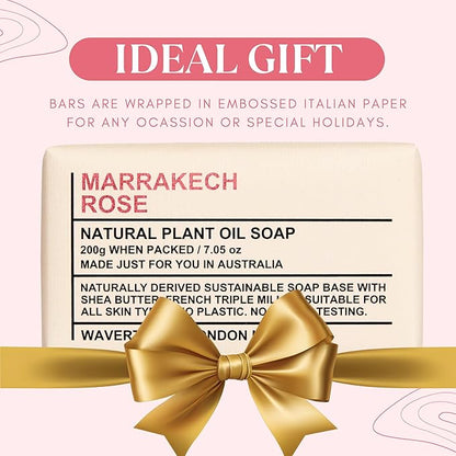 Wavertree & London Marakech Rose Scented Natural Soap Bars (2 Bars), 7oz Moisturizing French Triple Milled Soap enriched with shea butter - Plant Oil Bath & Body Soap Bars [100% Naturally derived]