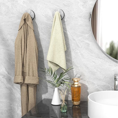 Shower Suction Cup Hooks, Heavy Duty Bathroom Wall Hooks for Towels, Robes, Loofahs, Removable Metal Hook for Tile Glass Mirror, No Drill(4 Pack, Silver)