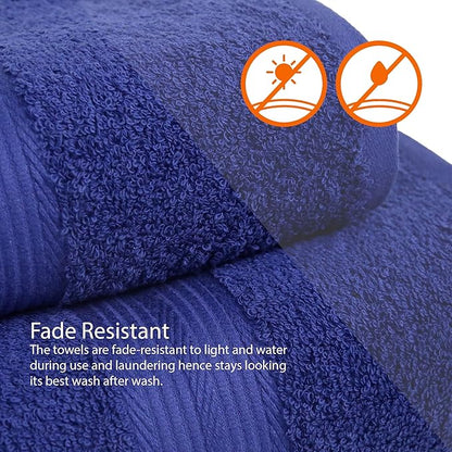 Amazon Basics 6 Piece Oversized Fade resistant Towel set, 100% Cotton towels for bathroom, soft and absorbent, 2 Bath Towels, 2 Hand Towels and 2 Washcloths bathroom towel set, Navy Blue