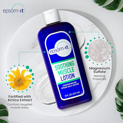 Epsom-It Soothing Muscle Magnesium Lotion – Epsom Salt Topical Cream with Arnica and Magnesium Sulfate - Designed for Muscle Stiffness, Leg Cramps, Feet, Knees and Achy Feet - 8.0 oz