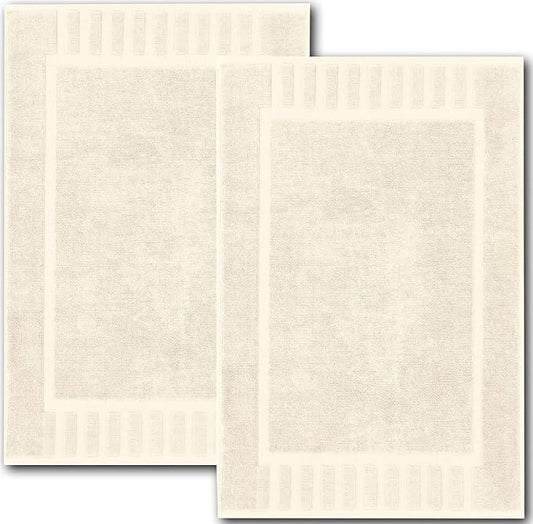 White Classic Luxury Bath Mat Floor Towel Set - Absorbent Cotton Hotel Spa Shower/Bathtub Mats [Not a Bathroom Rug] 22"x34" | 2 Pack | Ivory
