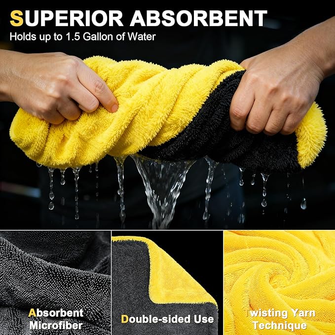 1400 GSM Car Drying Towels – Microfiber Towels for Cars (48" x 24"), Ultra-Absorbent, Streak-Free, Scratch-Free, No Water Spots, Double-Twist Pile & Edgeless Design