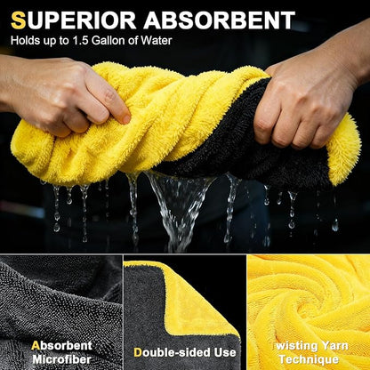 1400 GSM Car Drying Towels – Microfiber Towels for Cars (48" x 24"), Ultra-Absorbent, Streak-Free, Scratch-Free, No Water Spots, Double-Twist Pile & Edgeless Design
