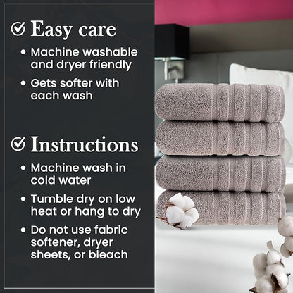 HALLEY Turkish 4 Pack Premium Bath Towels (4 Pieces) 650 GSM Highly Absorbent Super Soft 100% Cotton - 4 Bath Towels (Gray)