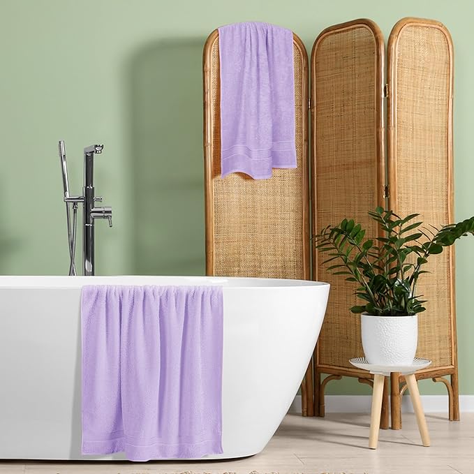 Elvana Home Cotton 2 Pack Oversized Bath Towel Set 28x55 inches, Large Bath Towels, Ultra Absorbant Compact Quickdry & Lightweight Towel, Ideal for Gym Travel Camp Pool - Dark Purple
