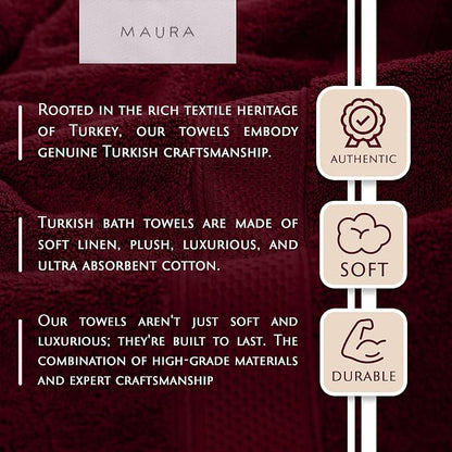 MAURA Wine Red Hand Towels for Bathroom. Luxury Turkish Cotton Bath Hand Towels Set of 6. Ultra-Soft, Thick & Plush - Burgundy