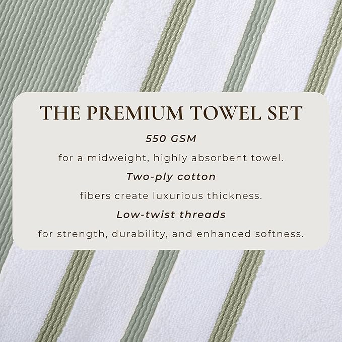 Great Bay Home Decorative Bath Towel Set - Luxury Cotton 4 Pack 54x27 Bath Towel Set - Luxurious, Ultra-Soft, Durable Towels for Bathroom Decor (Desert Sage Green/Moss Green)