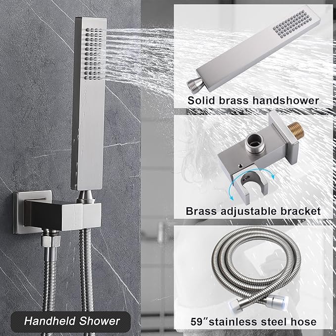 Digital Tempreature Display Full Body Shower System Wall Mounted 8 Inch Rain Shower System with 6 PCS Body Jets, Handheld Spray, Brushed Nickel Shower Fixtures