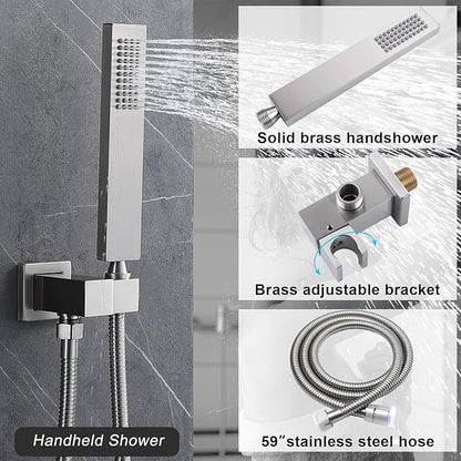 Digital Tempreature Display Full Body Shower System Wall Mounted 8 Inch Rain Shower System with 6 PCS Body Jets, Handheld Spray, Brushed Nickel Shower Fixtures