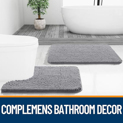 OLANLY Bathroom Rugs 30x18, Extra Soft Absorbent Chenille Bath Rugs, Rubber Backing Quick Dry, Machine Washable Bath Mats for Bathroom Floor, Tub and Shower, Home Decor Accessories, Grey