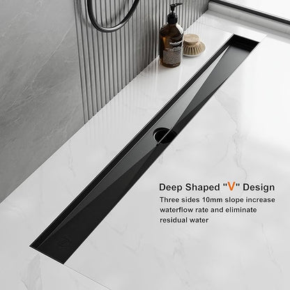 Neodrain 24 in Rectangular Linear Shower Drain with Brickwork Pattern Grate, 304 Stainless Steel Bathroom Floor Drain,Shower Floor Drain Includes Adjustable Leveling Feet, Hair Strainer,Black