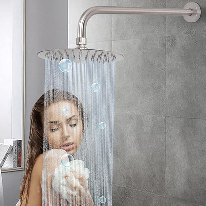 HarJue Shower Arm with Flange and Teflon Tape, Wall Mounted Shower Pipe 304 Stainless Steel Extension Arm for Fixed Shower Head & Handheld (15 Inch, Brushed Nickel)