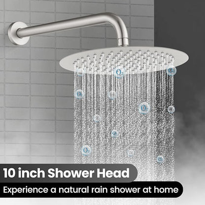 Airuida Shower Fixtures 2 Functions Shower Faucet Set Wall Mounted for Bathroom High Pressure Brass Handheld Shower with Rough-in Valve Round Rainfall 10 Inch Shower Head Brushed Nickel