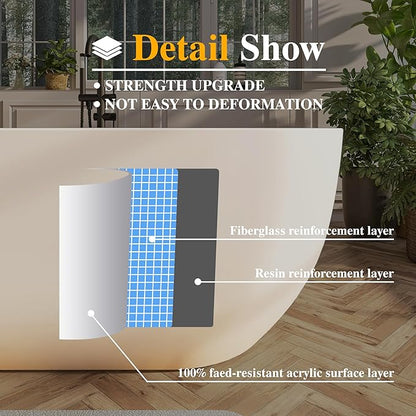 67" Acrylic Freestanding Bathtub, Contemporary Freestanding Tub with Overflow and Drain, cUPC Certified, Gloss White