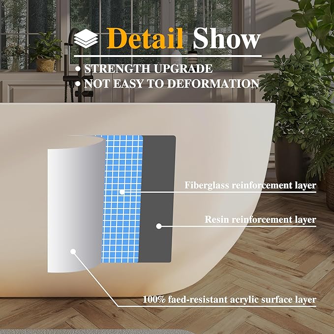 59" Acrylic Freestanding Bathtub, Free Standing Tub, Stand Alone Tub with Overflow and Drain, cUPC Certified, Gloss White