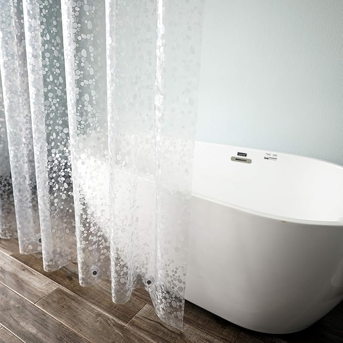 AooHome Pebble Pattern Shower Curtain Liner, Plastic EVA Shower Curtain with Bottom Magnets, Water Repellent, 72x72 inch, Semi Transparent