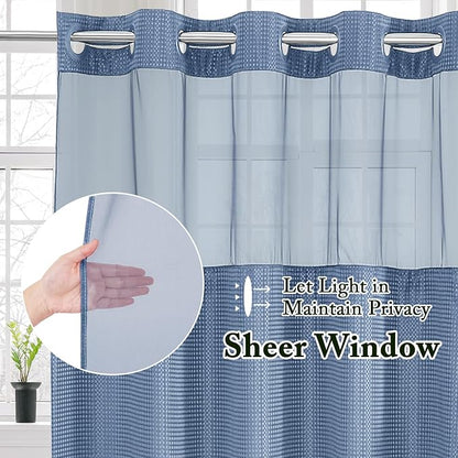 Gibelle Stall Small Shower Curtain 36x74, Waffle Weave Shower Curtain with Snap-in Fabric Liner Set, No Hooks Needed, Hotel Style with Mesh Top Window, Moonlight Blue