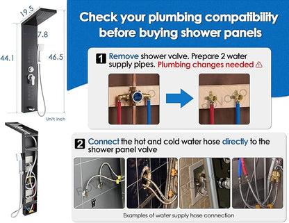 ROVOGO Shower Panel Tower System with Rainfall Shower, Body Jets, Handheld and Tub Spout, High Pressure Shower Column Stainless Steel, 46.5 in. Black