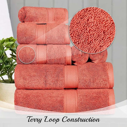 Superior Egyptian Cotton Pile Face Towel/Washcloth Set of 6, Ultra Soft Luxury Towels, Thick Plush Essentials, Absorbent Heavyweight, Guest Bath, Hotel, Spa, Home Bathroom, Shower Basics, Coral