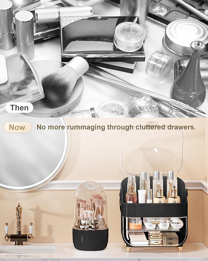 Makeup Organizer, Skincare Holder Bathroom Counter Organizer, Storage Box Cosmetic Display Cases, Teen Girl Gifts Trendy Stuff Make up Organizers for Vanity, Countertop (black)
