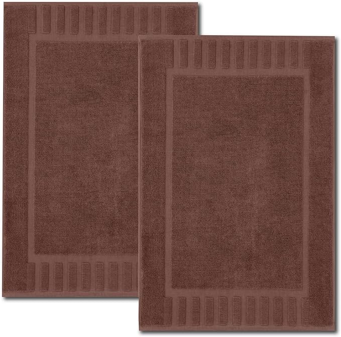 White Classic Luxury Bath Mat Floor Towel Set - Absorbent Cotton Hotel Spa Shower/Bathtub Mats [Not a Bathroom Rug] 22"x34" | 2 Pack | Brown